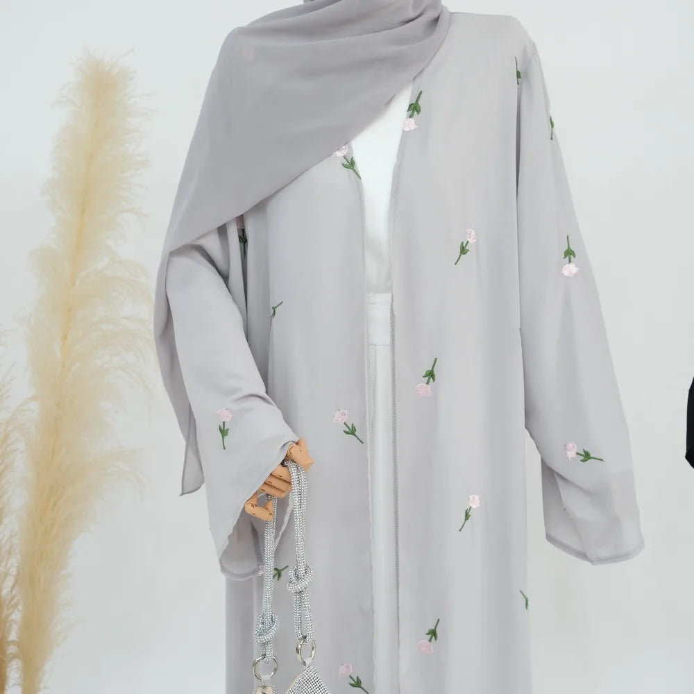 Blume Stickerei Dubai Offene Abaya Muslimische Frauen Elegante Strickjacke Mantel Nahen Osten Türkei Islam Kleidung Islamischen Party Robe