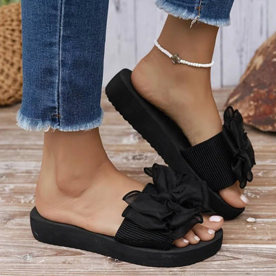 Women's Bowknot Decor Slides, Slip On Lightweight Beach Slides, Non-slip Vacation Flats
