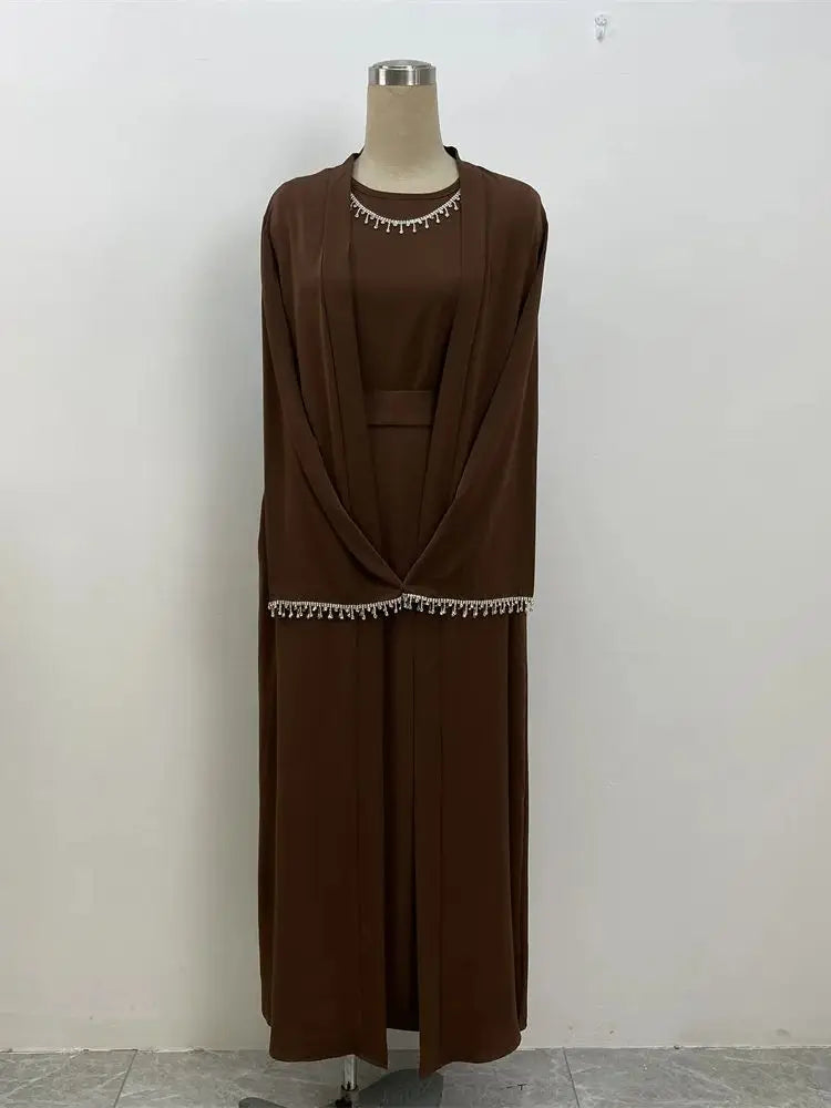 New Muslim Elegant Abaya Cuff Beading Islam Black Dress Dubai Long Woman Evening Robe Kaftan Moroccan Wedding Caftan Ramadan