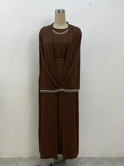 New Muslim Elegant Abaya Cuff Beading Islam Black Dress Dubai Long Woman Evening Robe Kaftan Moroccan Wedding Caftan Ramadan