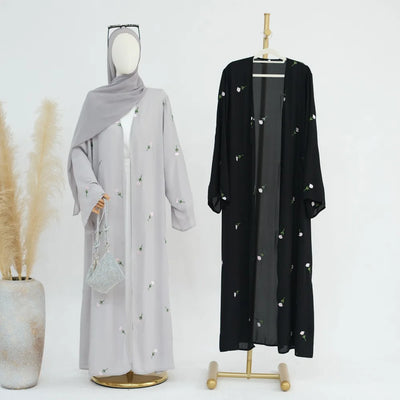 Blume Stickerei Dubai Offene Abaya Muslimische Frauen Elegante Strickjacke Mantel Nahen Osten Türkei Islam Kleidung Islamischen Party Robe