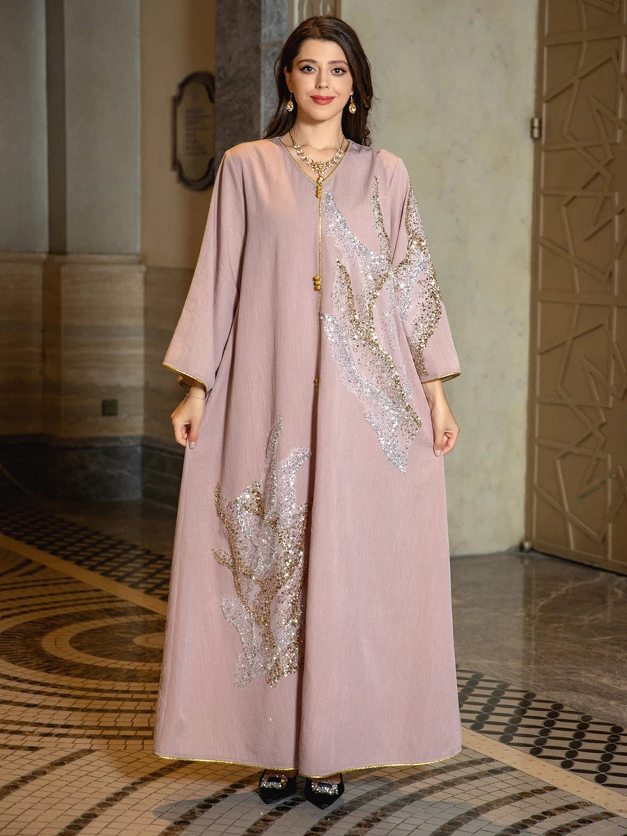 Ramadan Abayas For Women Dubai 2023 Floral Embroidery Luxury  Sequined Casual Loose Dress Elegant Prom Dresses Female Clothing