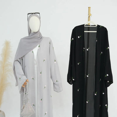 Blume Stickerei Dubai Offene Abaya Muslimische Frauen Elegante Strickjacke Mantel Nahen Osten Türkei Islam Kleidung Islamischen Party Robe