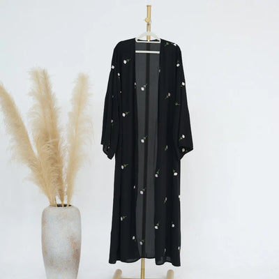 Blume Stickerei Dubai Offene Abaya Muslimische Frauen Elegante Strickjacke Mantel Nahen Osten Türkei Islam Kleidung Islamischen Party Robe