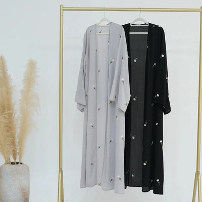 Blume Stickerei Dubai Offene Abaya Muslimische Frauen Elegante Strickjacke Mantel Nahen Osten Türkei Islam Kleidung Islamischen Party Robe
