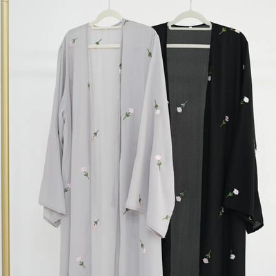 Blume Stickerei Dubai Offene Abaya Muslimische Frauen Elegante Strickjacke Mantel Nahen Osten Türkei Islam Kleidung Islamischen Party Robe