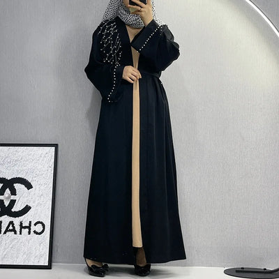 UNI 2024 Autumn Muslim Black Open Robe Muslim Women Fashion Elegant Abaya Solid Color Cardigan Dress Dubai Turkey Middle East
