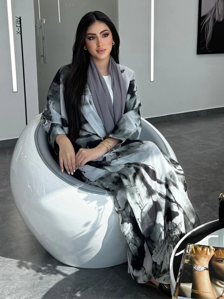 Siskakia Open Abaya für muslimische Frau Fledermaus Ärmel elegante lose Strickjacke Dubai marok kanis che Mode Kebaya Kleidung