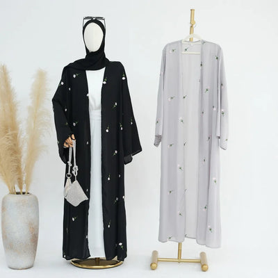Blume Stickerei Dubai Offene Abaya Muslimische Frauen Elegante Strickjacke Mantel Nahen Osten Türkei Islam Kleidung Islamischen Party Robe