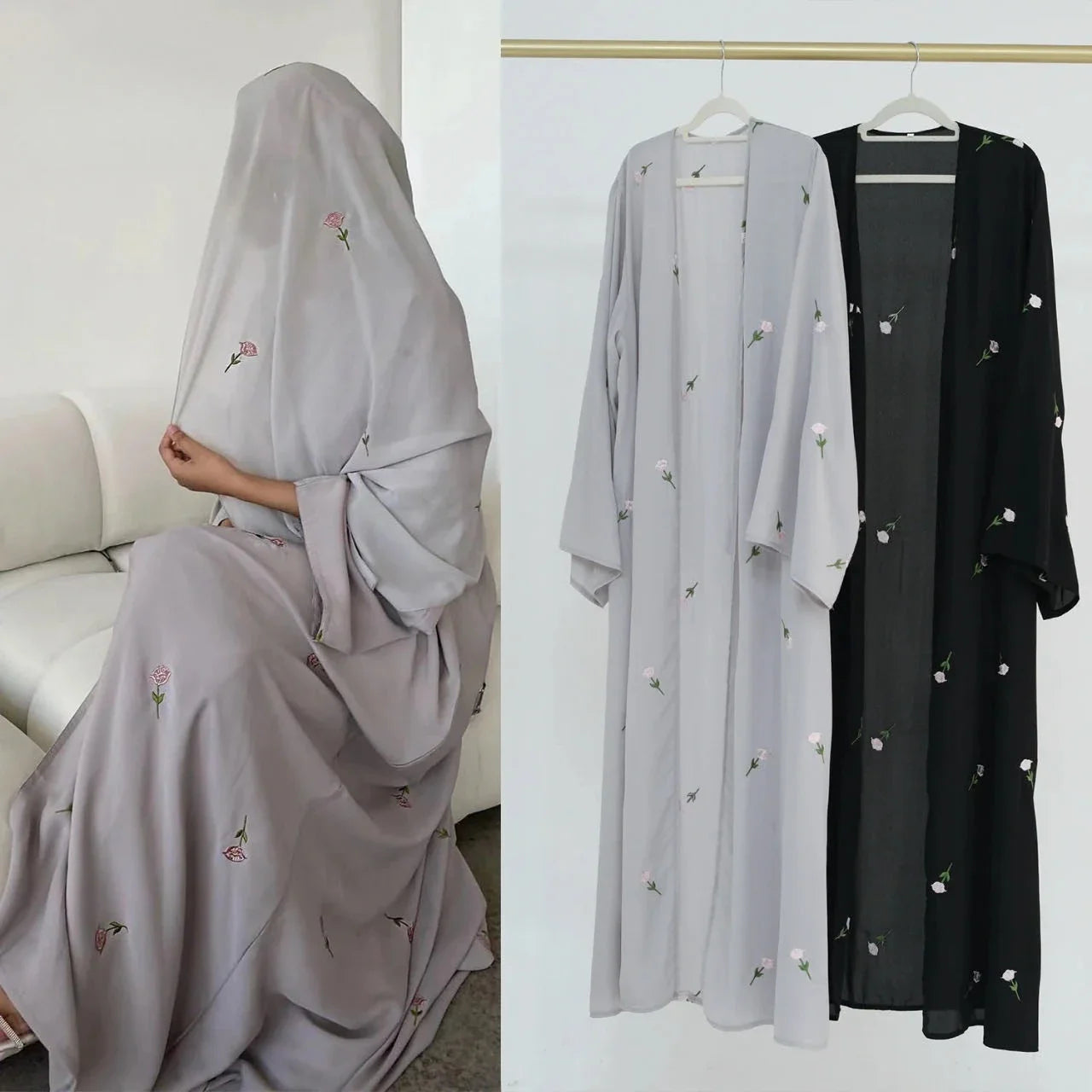Blume Stickerei Dubai Offene Abaya Muslimische Frauen Elegante Strickjacke Mantel Nahen Osten Türkei Islam Kleidung Islamischen Party Robe