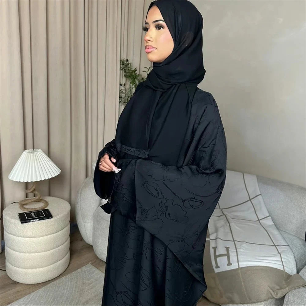 Satin Frauen Kaftan Marocain Robe Femme Musulmane Vestidos Schwarz Abaya Damen Dubai Muslimischen Kaftan Afrikanische Kleider Gebet Kleidung