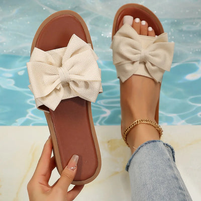 Cross-border 2024 summer new flat slippers bow princess style cute and sweet foreign trade women's shoes