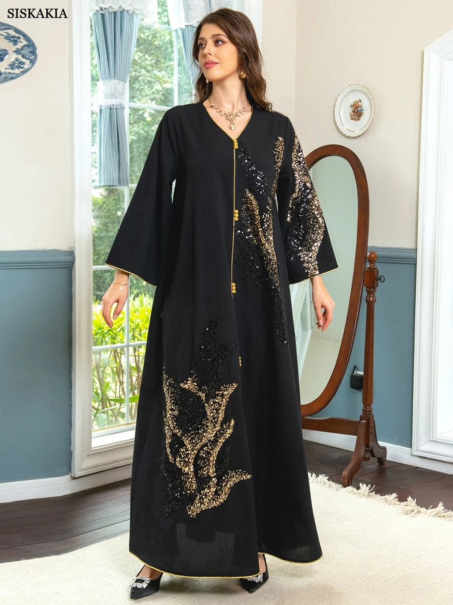 Ramadan Abayas For Women Dubai 2023 Floral Embroidery Luxury  Sequined Casual Loose Dress Elegant Prom Dresses Female Clothing
