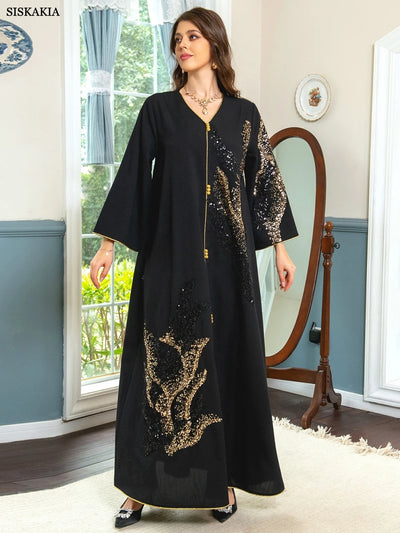 Ramadan Abayas For Women Dubai 2023 Floral Embroidery Luxury  Sequined Casual Loose Dress Elegant Prom Dresses Female Clothing