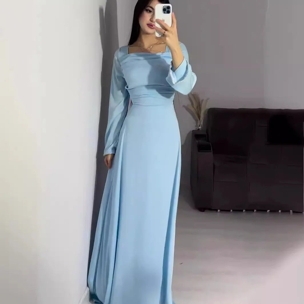 Langarm Satin Diamant verkrustete Kleid