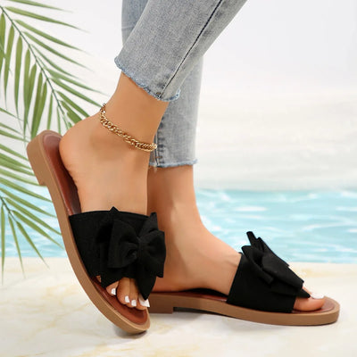 Cross-border 2024 summer new flat slippers bow princess style cute and sweet foreign trade women's shoes