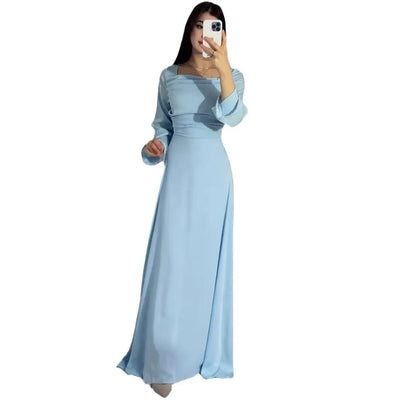 Langarm Satin Diamant verkrustete Kleid