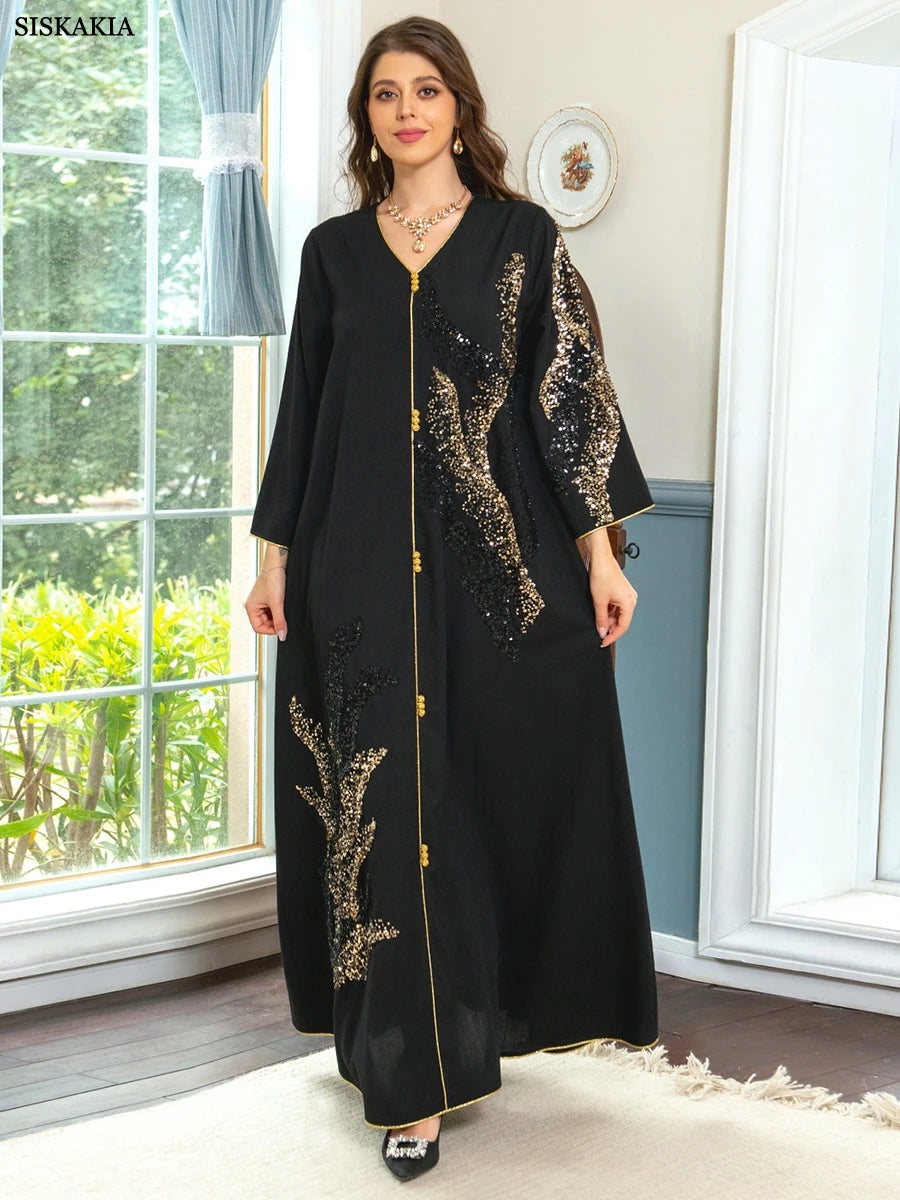 Ramadan Abayas For Women Dubai 2023 Floral Embroidery Luxury  Sequined Casual Loose Dress Elegant Prom Dresses Female Clothing