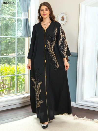 Ramadan Abayas For Women Dubai 2023 Floral Embroidery Luxury  Sequined Casual Loose Dress Elegant Prom Dresses Female Clothing