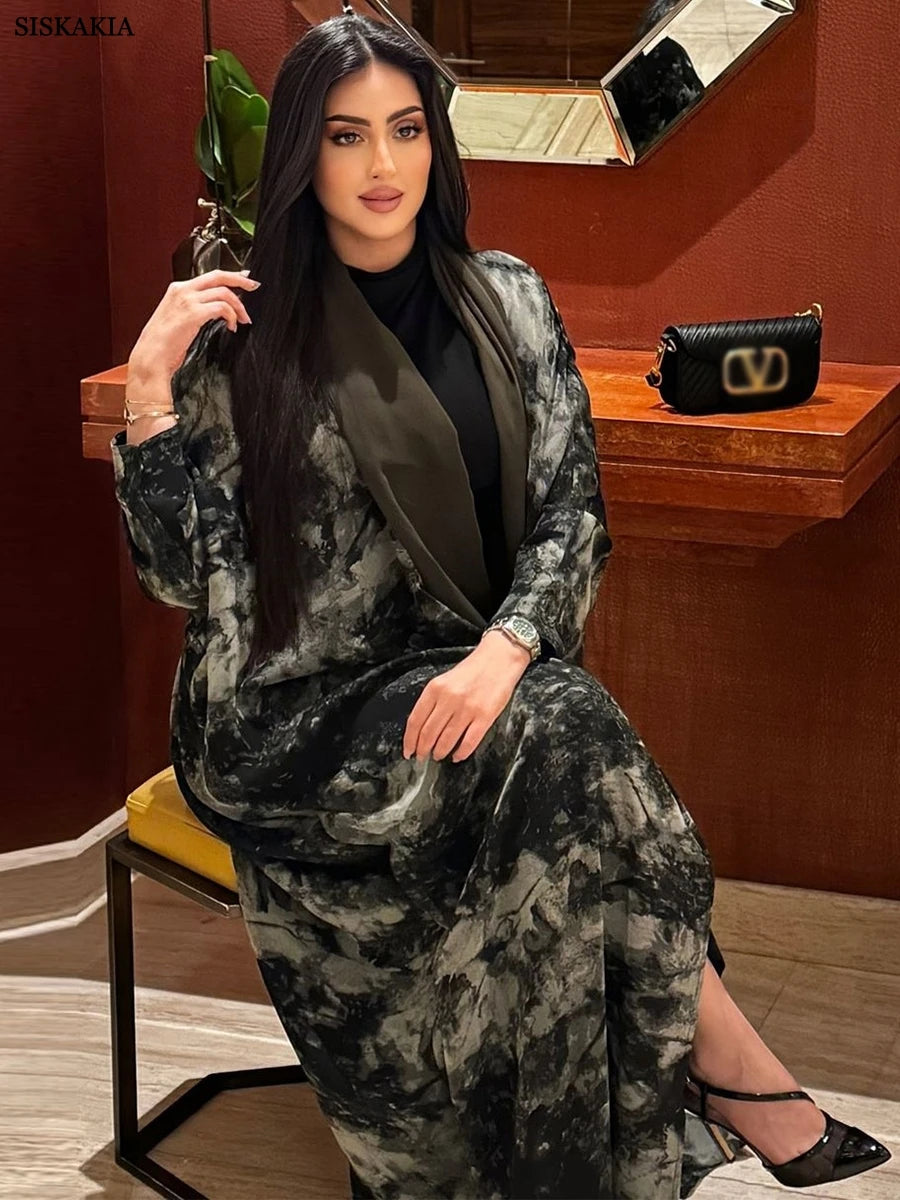 Siskakia Open Abaya für muslimische Frau Fledermaus Ärmel elegante lose Strickjacke Dubai marok kanis che Mode Kebaya Kleidung