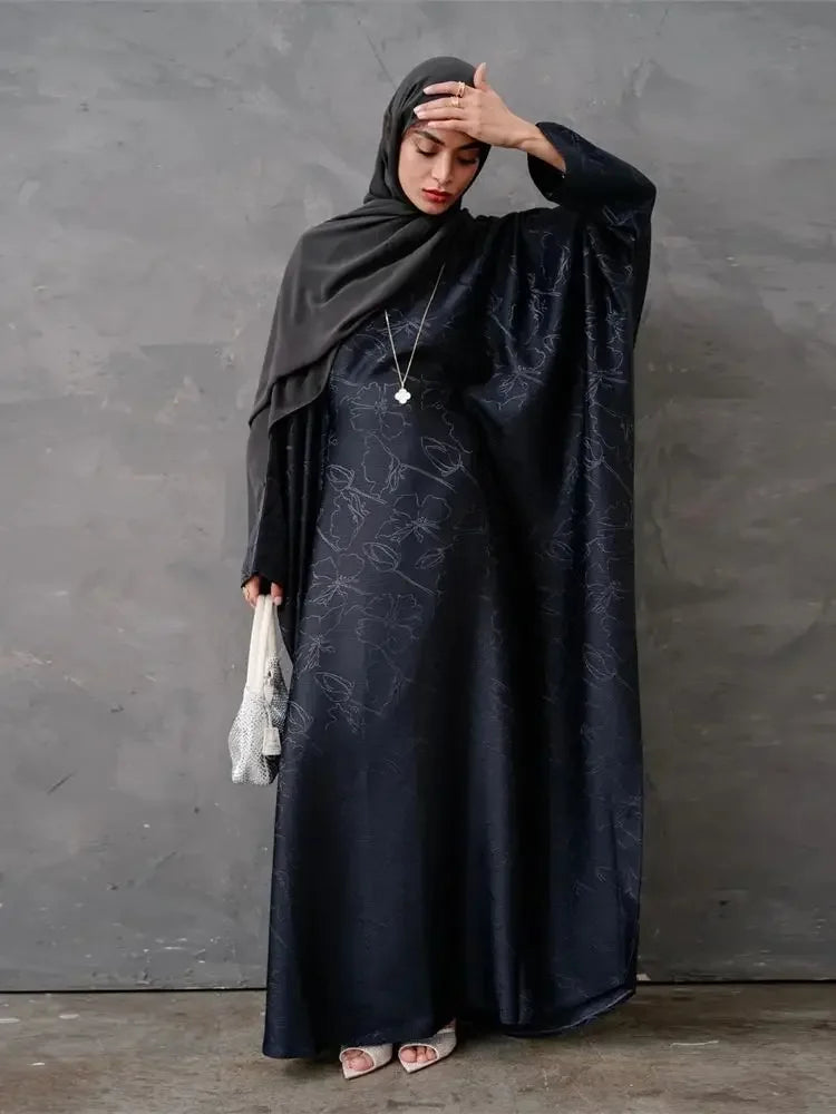 Satin Frauen Kaftan Marocain Robe Femme Musulmane Vestidos Schwarz Abaya Damen Dubai Muslimischen Kaftan Afrikanische Kleider Gebet Kleidung