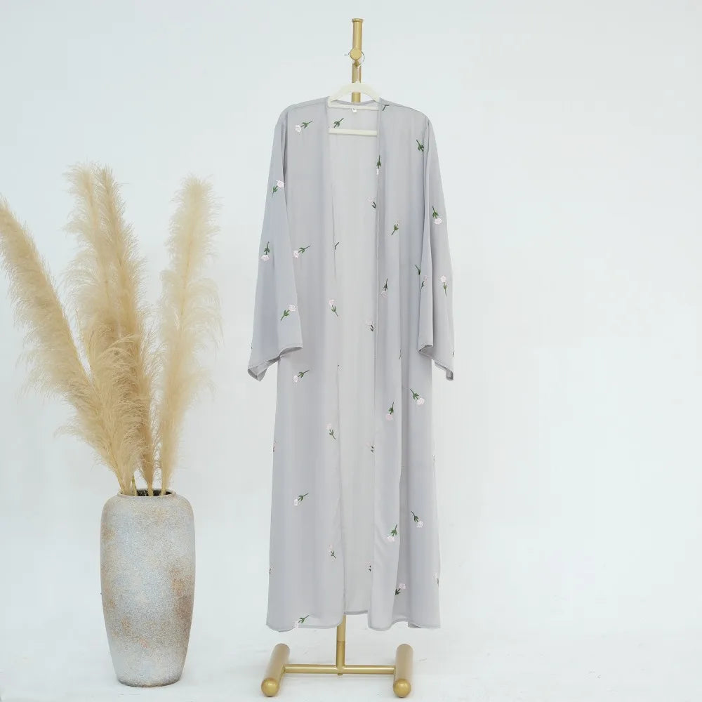 Blume Stickerei Dubai Offene Abaya Muslimische Frauen Elegante Strickjacke Mantel Nahen Osten Türkei Islam Kleidung Islamischen Party Robe