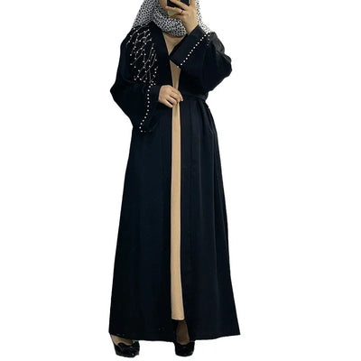 UNI 2024 Autumn Muslim Black Open Robe Muslim Women Fashion Elegant Abaya Solid Color Cardigan Dress Dubai Turkey Middle East