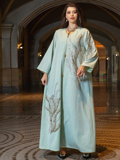 Ramadan Abayas For Women Dubai 2023 Floral Embroidery Luxury  Sequined Casual Loose Dress Elegant Prom Dresses Female Clothing