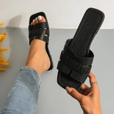 Women's Minimalist Square Toe Flat Sandals, Hollow Out Open Toe Slides Sandals, Women's Footwear for Holiday