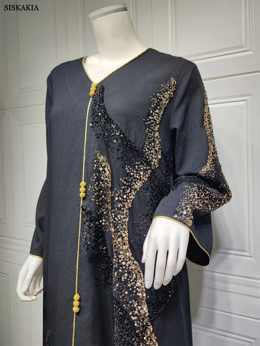 Ramadan Abayas For Women Dubai 2023 Floral Embroidery Luxury  Sequined Casual Loose Dress Elegant Prom Dresses Female Clothing