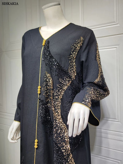 Ramadan Abayas For Women Dubai 2023 Floral Embroidery Luxury  Sequined Casual Loose Dress Elegant Prom Dresses Female Clothing
