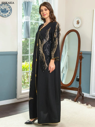 Ramadan Abayas For Women Dubai 2023 Floral Embroidery Luxury  Sequined Casual Loose Dress Elegant Prom Dresses Female Clothing