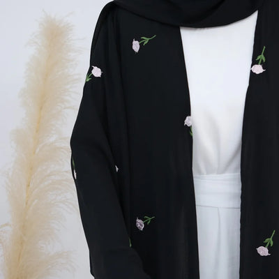 Blume Stickerei Dubai Offene Abaya Muslimische Frauen Elegante Strickjacke Mantel Nahen Osten Türkei Islam Kleidung Islamischen Party Robe