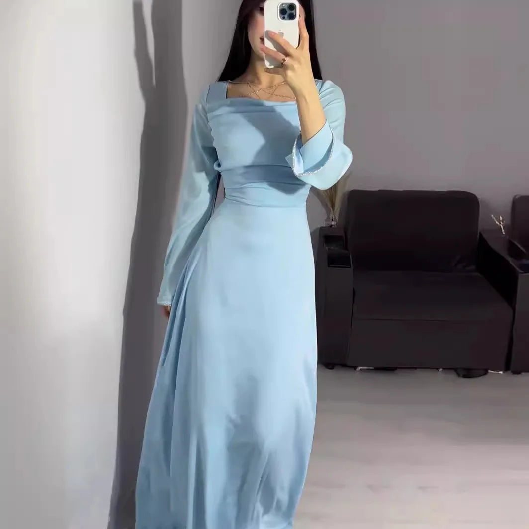 Langarm Satin Diamant verkrustete Kleid