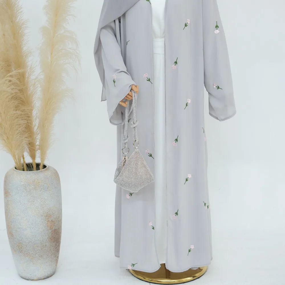 Blume Stickerei Dubai Offene Abaya Muslimische Frauen Elegante Strickjacke Mantel Nahen Osten Türkei Islam Kleidung Islamischen Party Robe