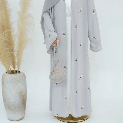 Blume Stickerei Dubai Offene Abaya Muslimische Frauen Elegante Strickjacke Mantel Nahen Osten Türkei Islam Kleidung Islamischen Party Robe