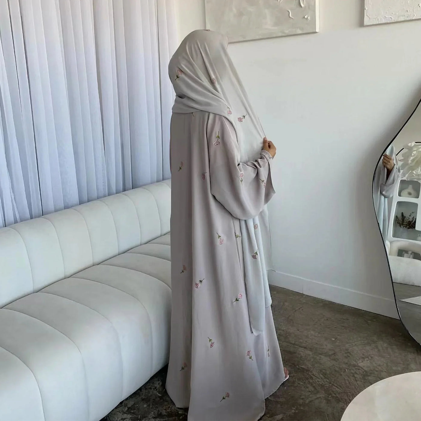 Blume Stickerei Dubai Offene Abaya Muslimische Frauen Elegante Strickjacke Mantel Nahen Osten Türkei Islam Kleidung Islamischen Party Robe