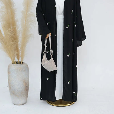 Blume Stickerei Dubai Offene Abaya Muslimische Frauen Elegante Strickjacke Mantel Nahen Osten Türkei Islam Kleidung Islamischen Party Robe