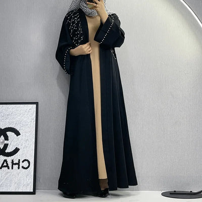 UNI 2024 Autumn Muslim Black Open Robe Muslim Women Fashion Elegant Abaya Solid Color Cardigan Dress Dubai Turkey Middle East