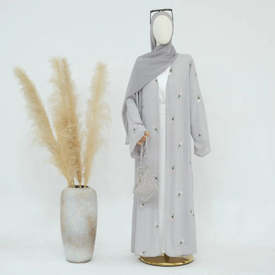 Blume Stickerei Dubai Offene Abaya Muslimische Frauen Elegante Strickjacke Mantel Nahen Osten Türkei Islam Kleidung Islamischen Party Robe