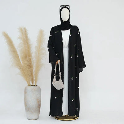 Blume Stickerei Dubai Offene Abaya Muslimische Frauen Elegante Strickjacke Mantel Nahen Osten Türkei Islam Kleidung Islamischen Party Robe