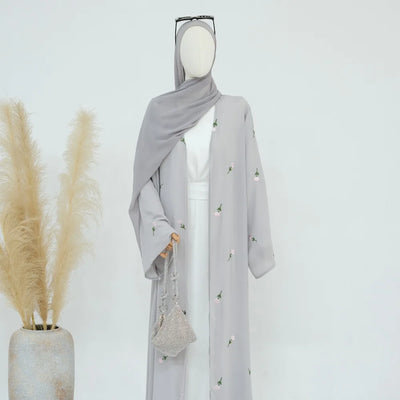 Blume Stickerei Dubai Offene Abaya Muslimische Frauen Elegante Strickjacke Mantel Nahen Osten Türkei Islam Kleidung Islamischen Party Robe