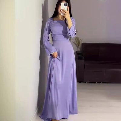 Langarm Satin Diamant verkrustete Kleid