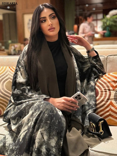 Siskakia Open Abaya für muslimische Frau Fledermaus Ärmel elegante lose Strickjacke Dubai marok kanis che Mode Kebaya Kleidung