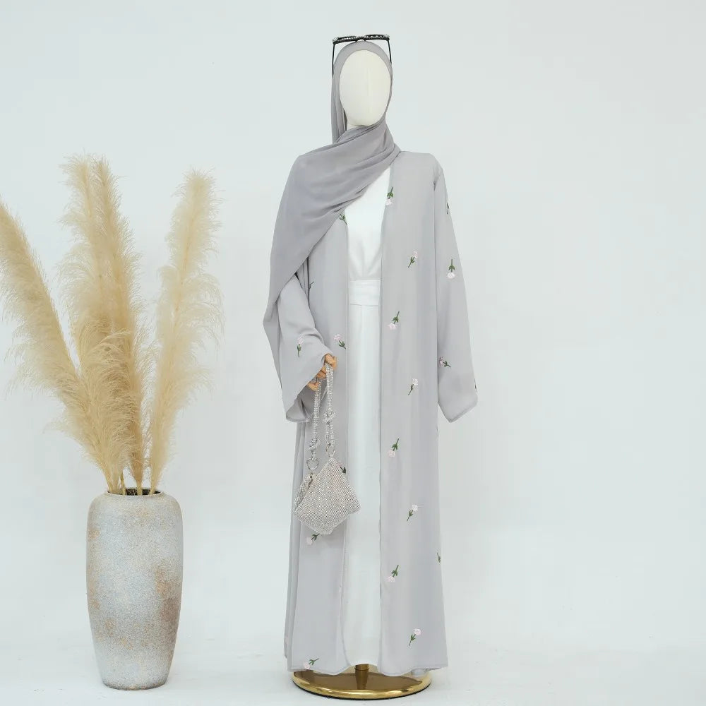 Blume Stickerei Dubai Offene Abaya Muslimische Frauen Elegante Strickjacke Mantel Nahen Osten Türkei Islam Kleidung Islamischen Party Robe