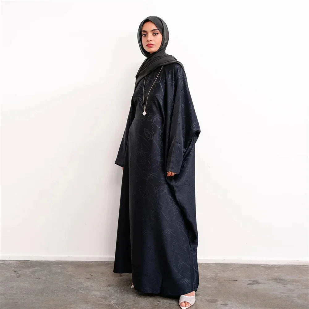 Satin Frauen Kaftan Marocain Robe Femme Musulmane Vestidos Schwarz Abaya Damen Dubai Muslimischen Kaftan Afrikanische Kleider Gebet Kleidung