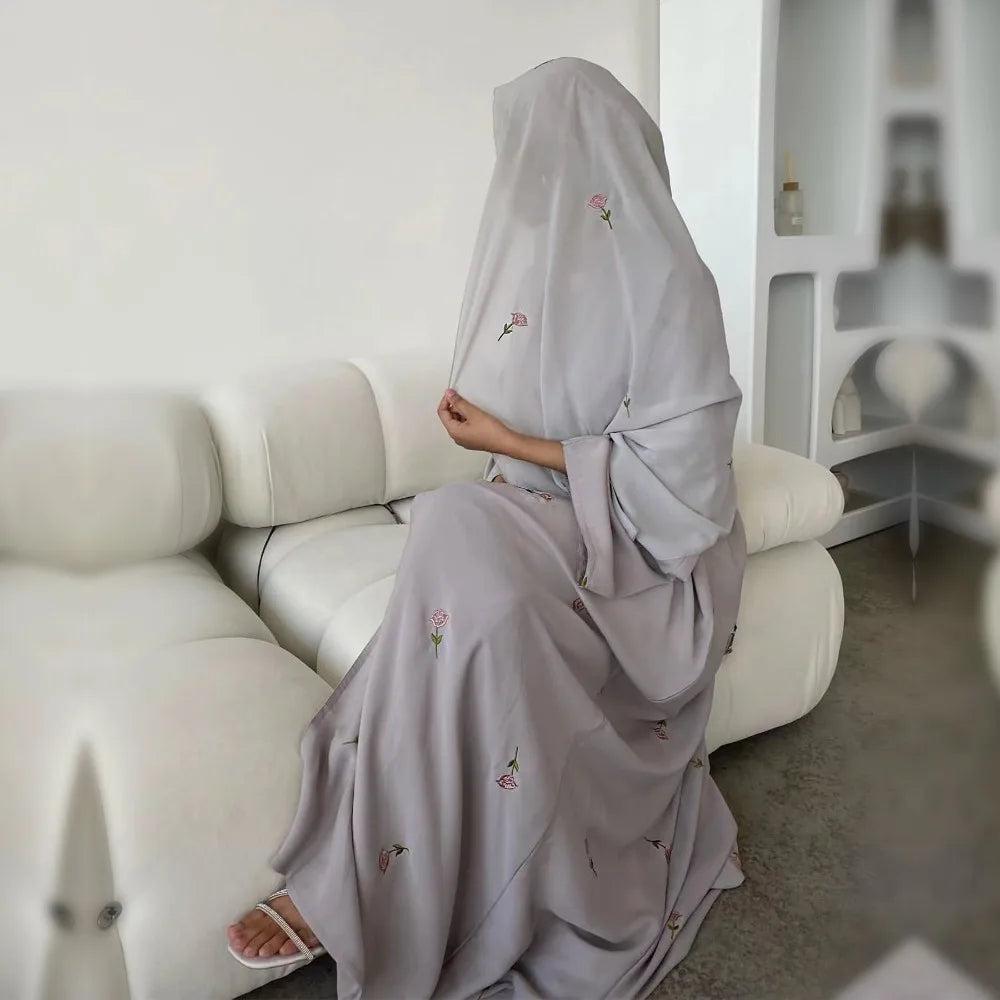 Blume Stickerei Dubai Offene Abaya Muslimische Frauen Elegante Strickjacke Mantel Nahen Osten Türkei Islam Kleidung Islamischen Party Robe