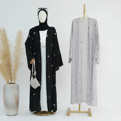 Blume Stickerei Dubai Offene Abaya Muslimische Frauen Elegante Strickjacke Mantel Nahen Osten Türkei Islam Kleidung Islamischen Party Robe