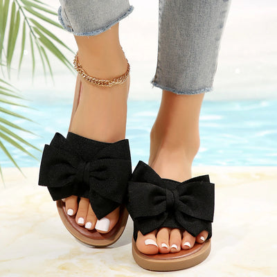 Cross-border 2024 summer new flat slippers bow princess style cute and sweet foreign trade women's shoes