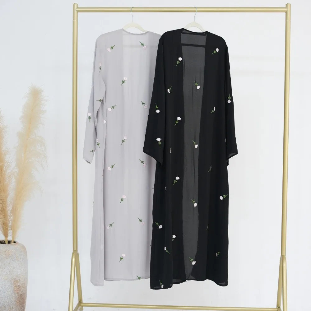 Blume Stickerei Dubai Offene Abaya Muslimische Frauen Elegante Strickjacke Mantel Nahen Osten Türkei Islam Kleidung Islamischen Party Robe